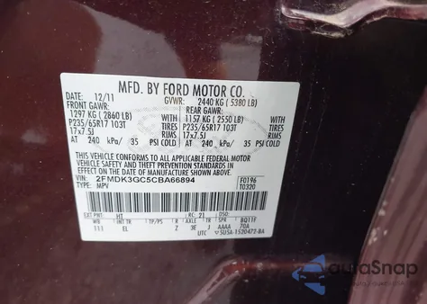 2012 Ford Edge Se from USA, damaged, VIN 2FMDK3GC5CBA66894